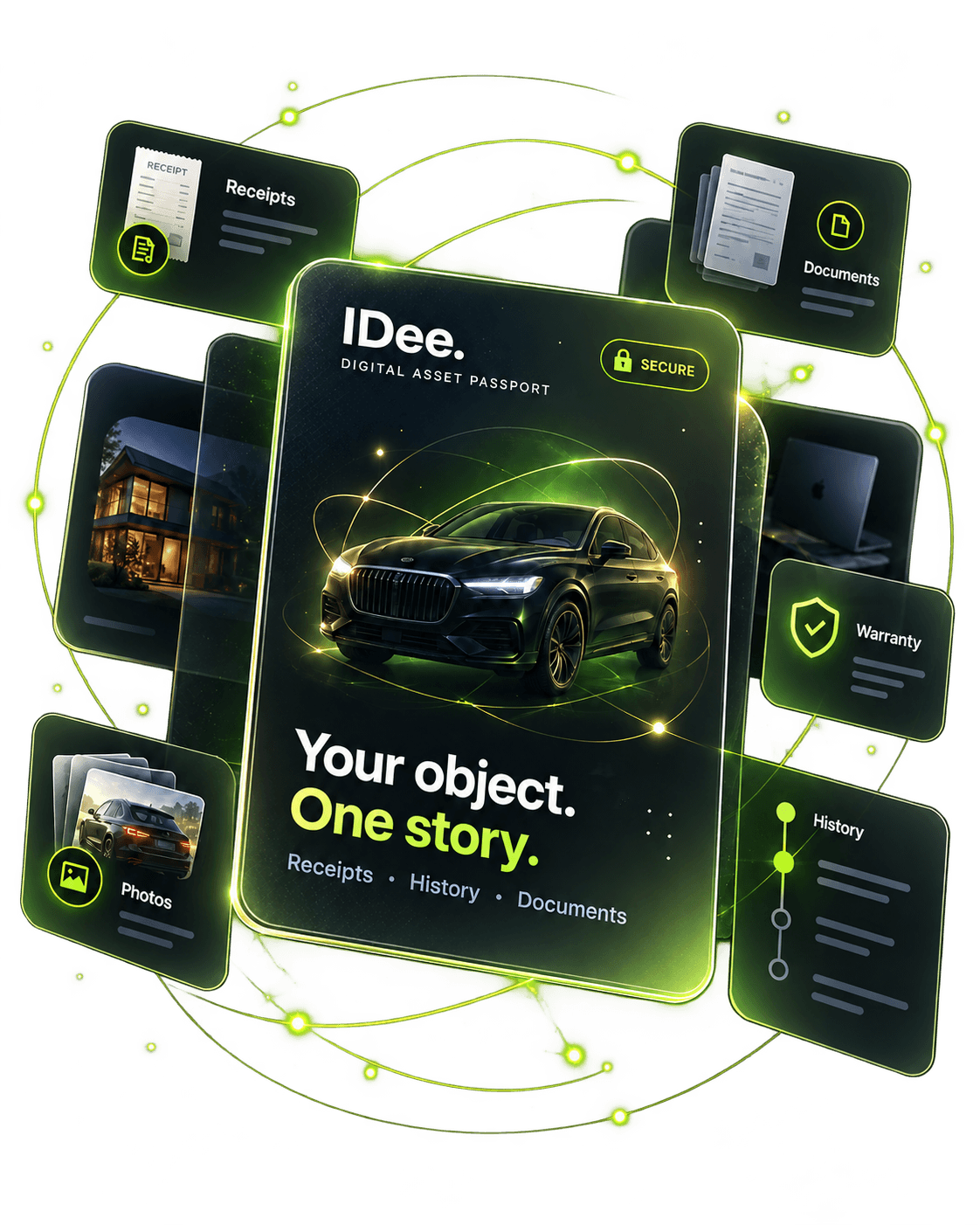 IDee Digital Asset Passport: your object, one story. Receipts, documents, warranty, photos and history.